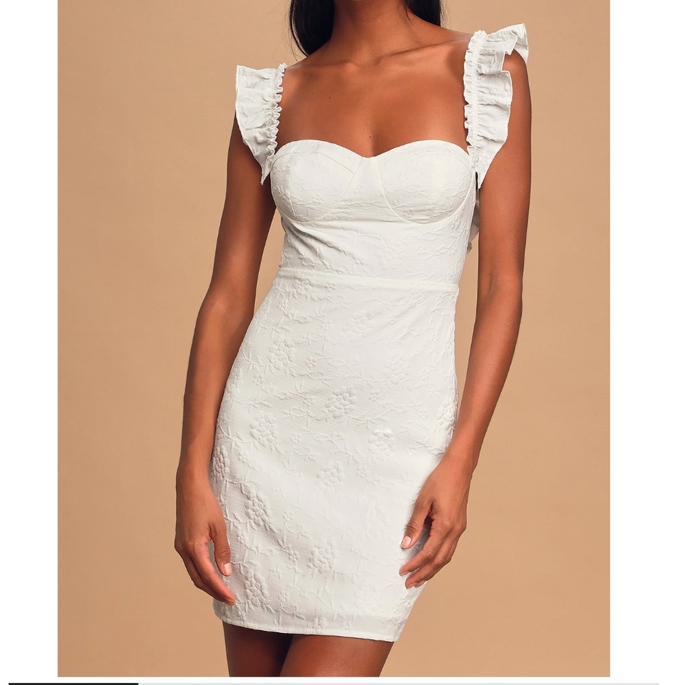 NWT Lulus "Butterfly Kisses White Jacquard Sleeveless Mini Dress"